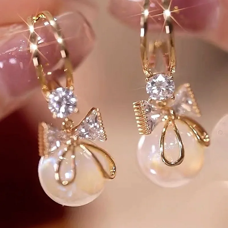 2 fashionable and gorgeous women's long diamond inlaid pearl geometric earrings, party and dinner party accessories - Image 14