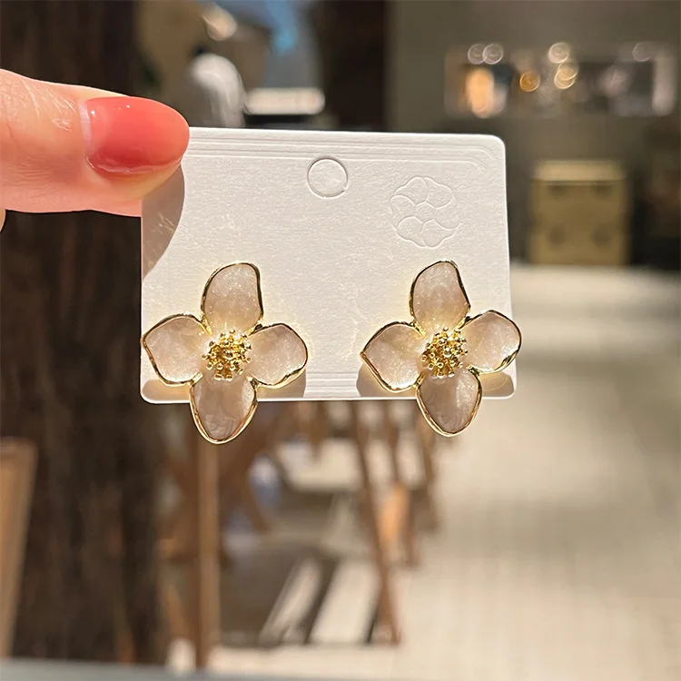 2025 Hibiscus Dropped Glaze Flower Stud Earrings for Women Girl French Ins Vintage Fashion Korean Wedding Romantic Jewelry - Image 11