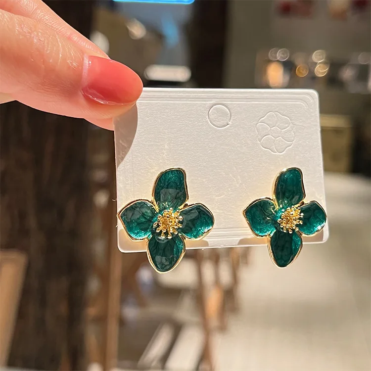 2025 Hibiscus Dropped Glaze Flower Stud Earrings for Women Girl French Ins Vintage Fashion Korean Wedding Romantic Jewelry - Image 12