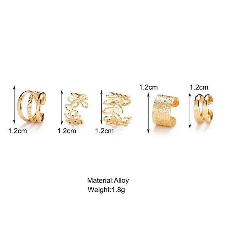 5pcs;Silver Color Leaves Clip Earrings for Women Men Creative Simple C Ear Cuff Non-Piercing Ear Ear Clip Set Trend Jewelry Gift - Image 16