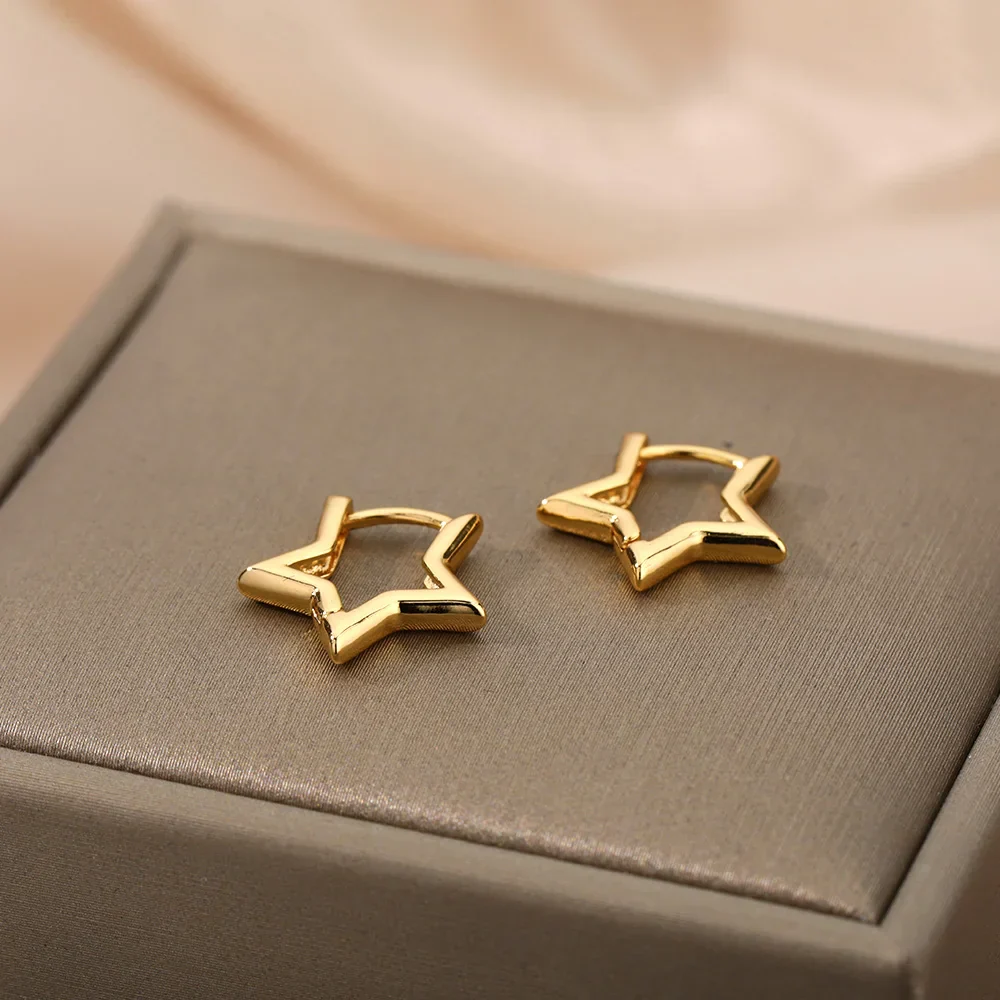 Geometric Star Earrings For Women Stainless Steel Star Hoop Earring Girl Jewelry Gift Charm Hypoallergenic Accessories Brincos - Image 2
