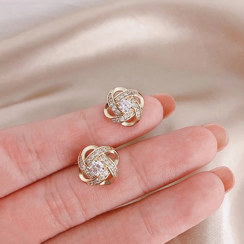 Light Luxury Zircon Stud Earrings Simple Cross Hollow Geometric Earrings Wedding Party Exquisite Ear Jewellery Women Gifts - Image 4