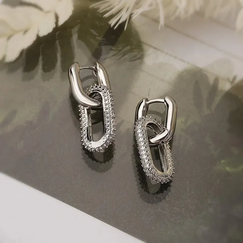 Shiny Rhinestone Geometric Earrings Ladies Fashion Light Luxury Elliptical Double Ring Earrings Exquisite Party Accessories - Image 6