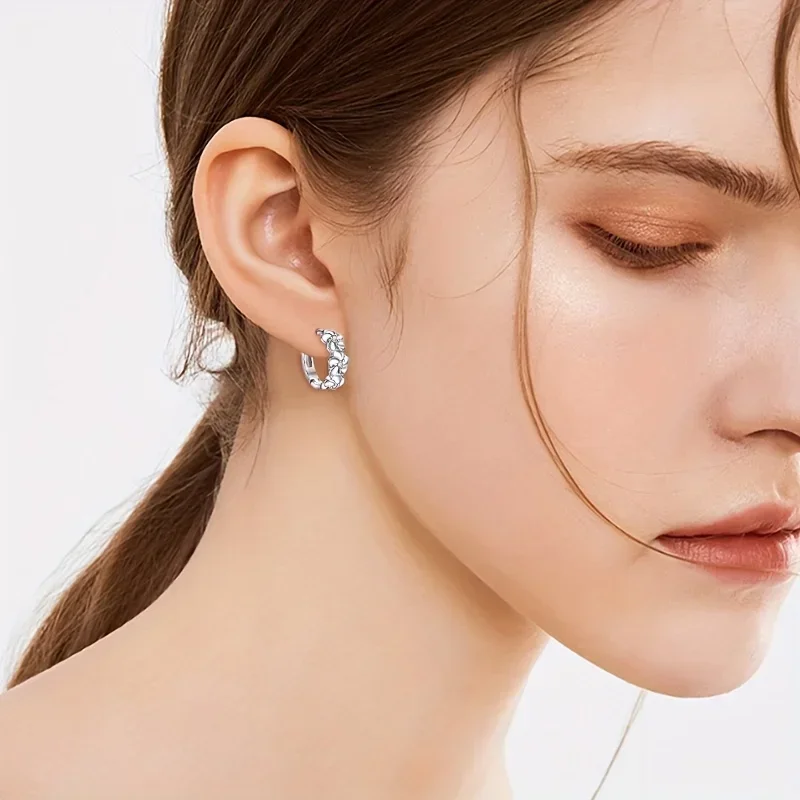Sterling 925 Silver Exquisite Camellia Pattern Hoop Earrings Cute Elegant Style Delicate Gift For Women Girls Daily Casual - Image 5
