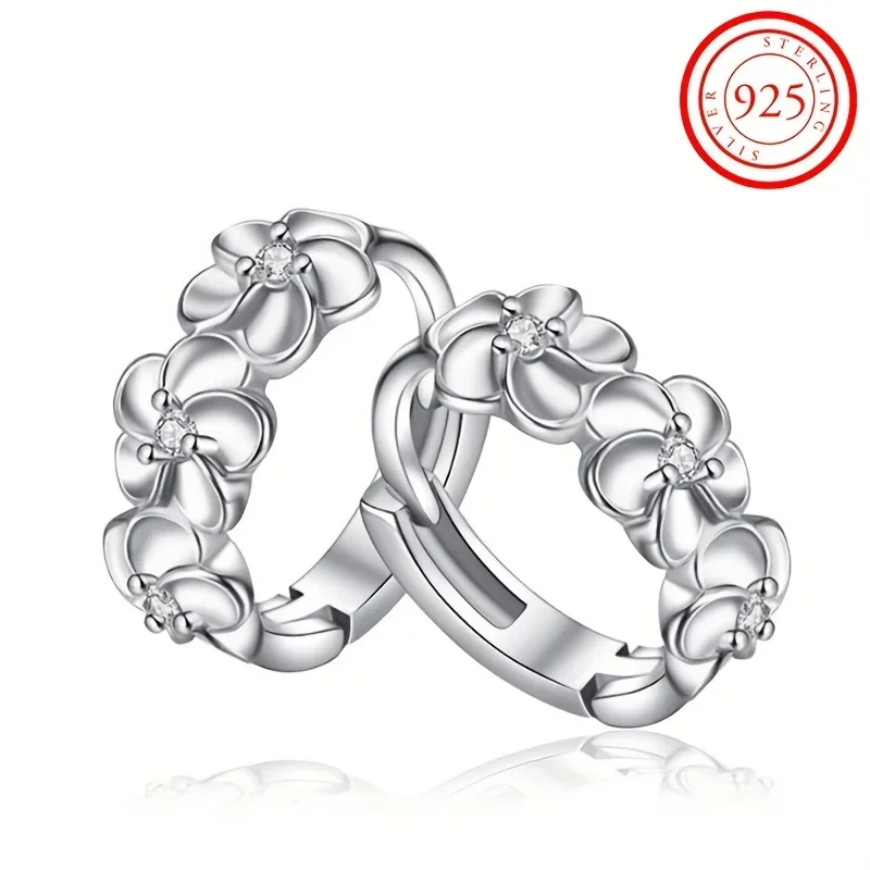 Sterling 925 Silver Exquisite Camellia Pattern Hoop Earrings Cute Elegant Style Delicate Gift For Women Girls Daily Casual - Image 9
