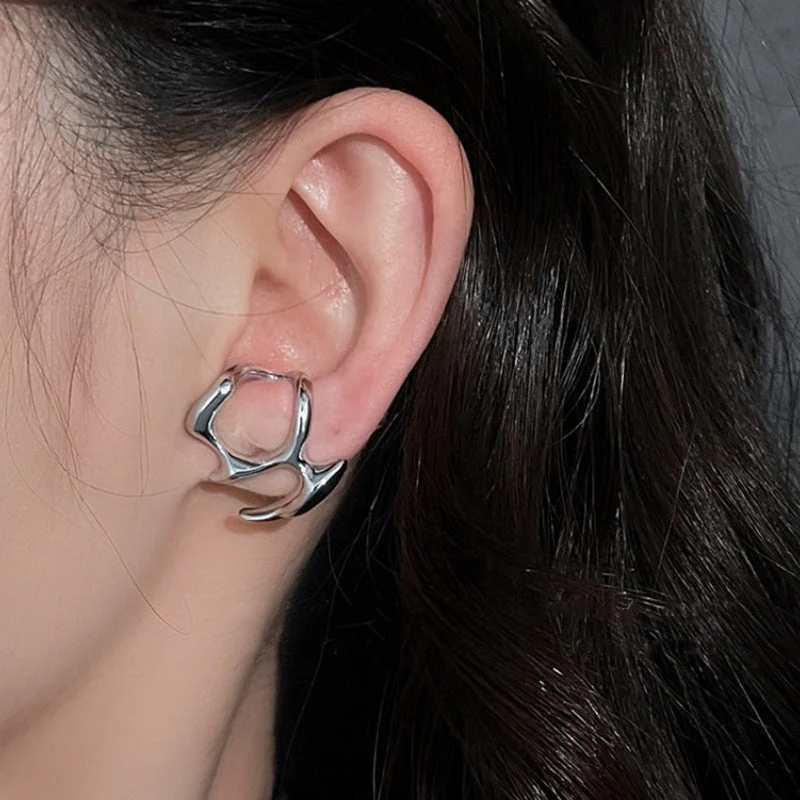 Y2K Irregular Liquid Earrings for Women Silver Color Hip-Hop Punk Fashion Geometric Earring Clip Girl 2024 Trendy Party Jewelry - Image 7