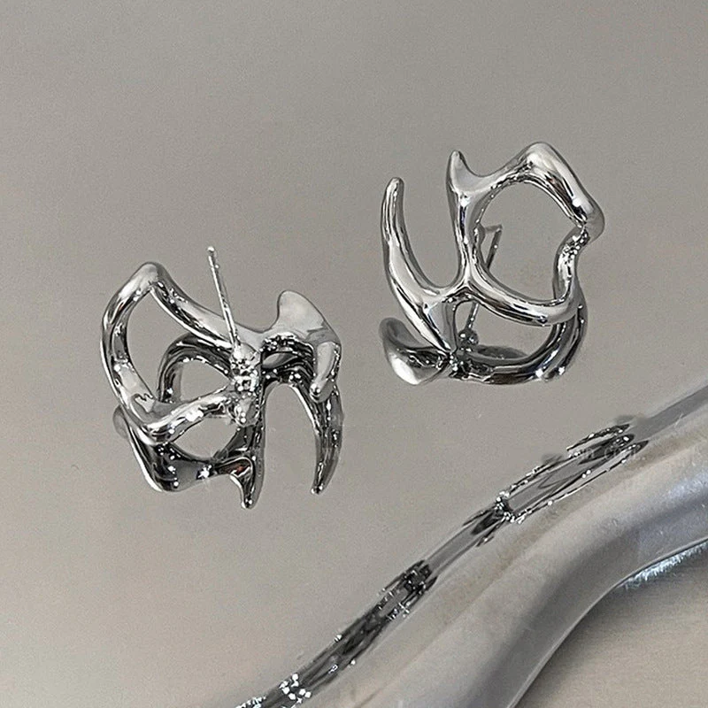 Y2K Irregular Liquid Earrings for Women Silver Color Hip-Hop Punk Fashion Geometric Earring Clip Girl 2024 Trendy Party Jewelry - Image 8