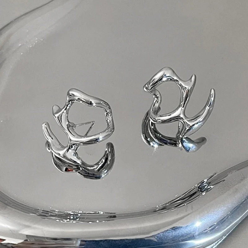 Y2K Irregular Liquid Earrings for Women Silver Color Hip-Hop Punk Fashion Geometric Earring Clip Girl 2024 Trendy Party Jewelry - Image 9